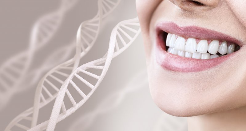 woman smiling with dna.